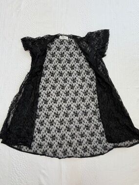 Vtg Black Lace Bed Jacket Sheer Lingerie Top Small Ralph Montenero Blanche